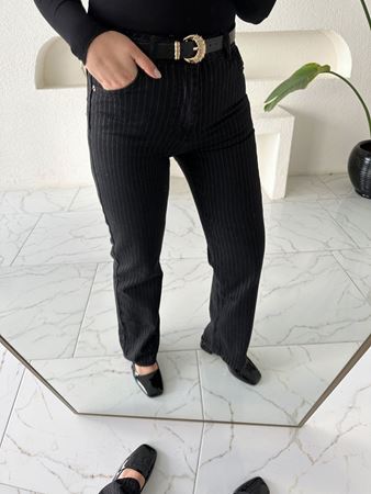 Siyah Yüksek Bel Simli Straight Fit Jean