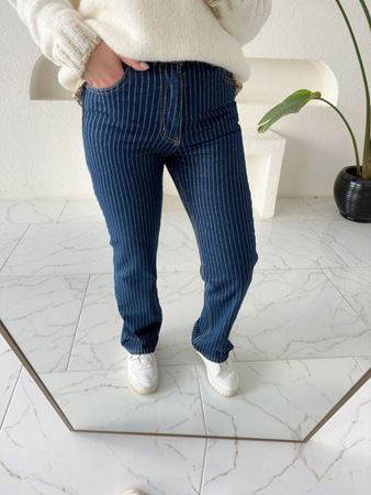Lacivert Yüksek Bel Simli Straight Fit Jean