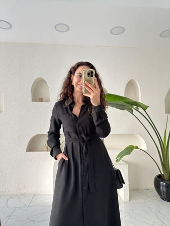 Siyah Kuşaklı Gömlek Elbise