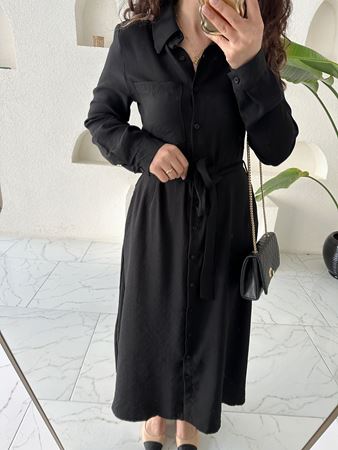 Siyah Kuşaklı Gömlek Elbise