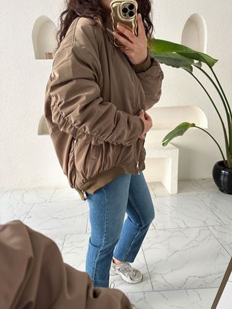 Haki Yandan Fermuar Detaylı Bomber Mont