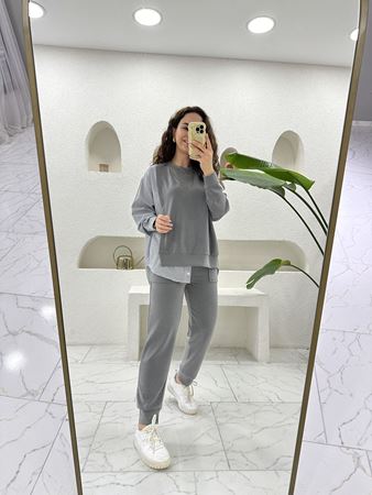 Gri Cep Detaylı Modal Pantolon