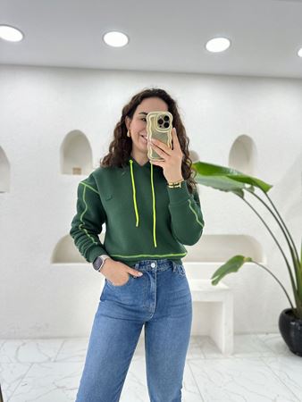 Lcst Yeşil Neon Dikiş Detaylı Kapüşonlu Sweatshirt