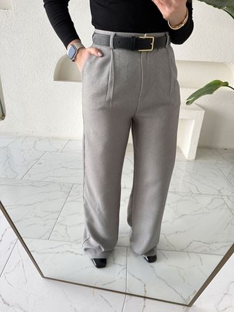 Gri Ultra Yüksek Bel Dokulu Palazzo Pantolon