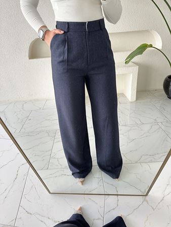 Lacivert Ultra Yüksek Bel Dokulu Palazzo Pantolon