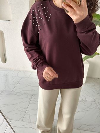 ZR Bordo Taşlı Sweatshirt