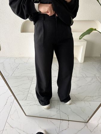 Siyah Ultra Yüksek Bel Dokulu Palazzo Pantolon