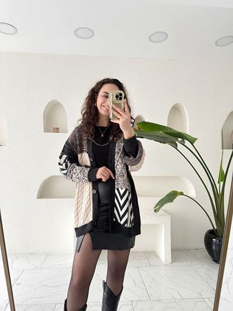 Renkli Patchwork desenli Hırka