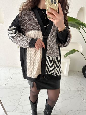 Renkli Patchwork desenli Hırka