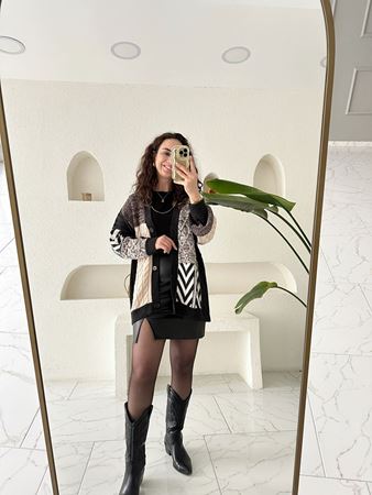 Renkli Patchwork desenli Hırka