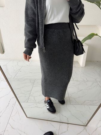 Füme Fermuarlı Hırka Etek Havlu Takım