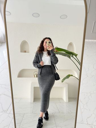 Füme Fermuarlı Hırka Etek Havlu Takım