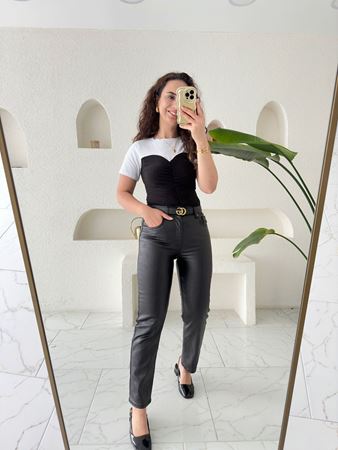 Siyah Yüksek Bel Kaplamalı Jean