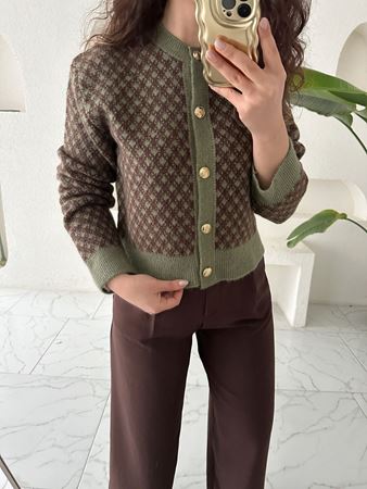 Kahve Haki Gold Düğmeli Premium Hırka