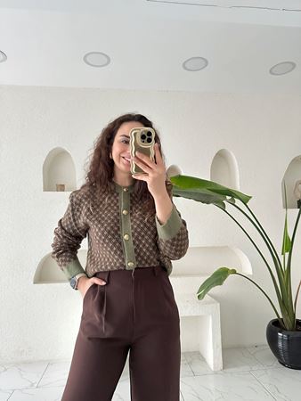 Kahve Haki Gold Düğmeli Premium Hırka