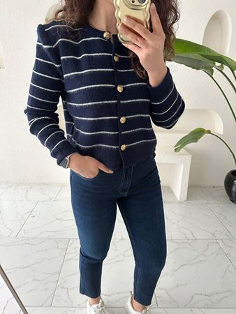 Lacivert Çizgili Yumoş Dokulu Hırka