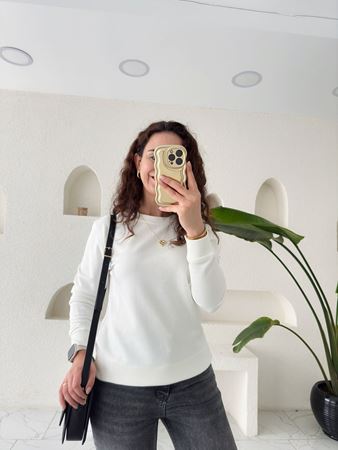 MD Beyaz Şardonsuz Sweatshirt