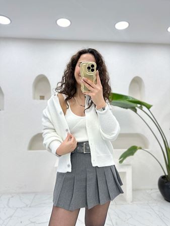 Ekru Balon Kol Hırka & Atlet Triko Takım