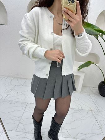 Ekru Balon Kol Hırka & Atlet Triko Takım