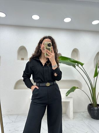 Siyah Triko Detaylı Premium Gömlek