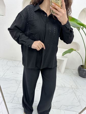 Siyah Triko Detaylı Premium Gömlek