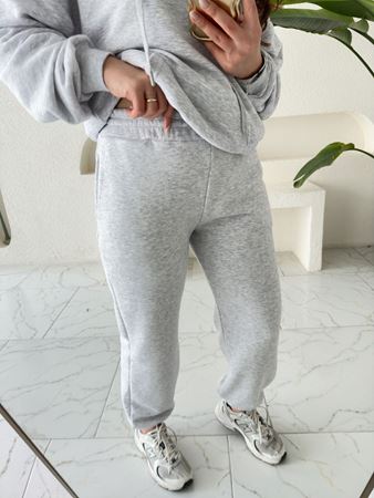 Gri Paçası Lastikli Şardonsuz Eşofman Altı