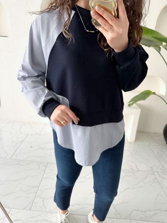 Lacivert Yan Gömlek Parçalı Modal Premium Kalite Sweatshirt