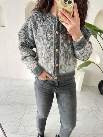 Antrasit Şardonlu Gold Düğmeli Hırka