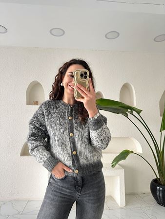 Antrasit Şardonlu Gold Düğmeli Hırka