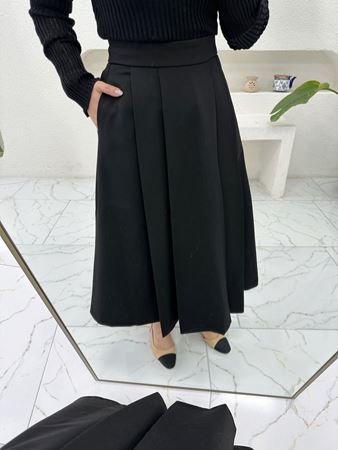 ZR Siyah Kalın Piliseli Midi Çan Etek