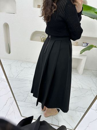 ZR Siyah Kalın Piliseli Midi Çan Etek