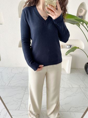 Lacivert V Yaka Yumuşak Doku Kazak