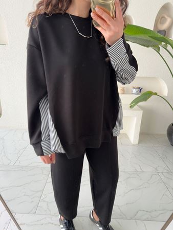Siyah Gömlek Detaylı Modal Sweatshirt
