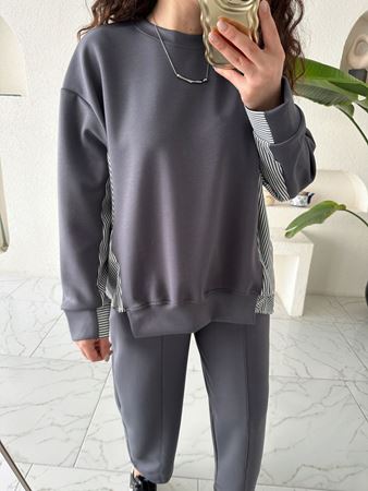 Gri Gömlek Detaylı Modal Sweatshirt