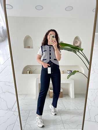 ZR Lacivert Kesik Paça Boyfit Jean