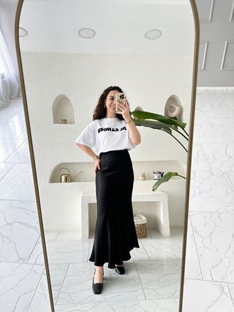 Siyah Maxi Boy Saten Etek