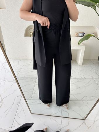 Siyah Dökümlü Yelek Palazzo Takım