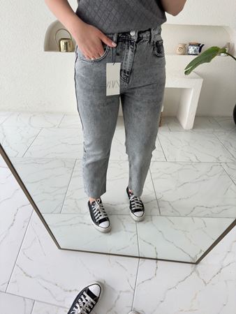 ZR Gri Kesik Paça Boyfit Jean