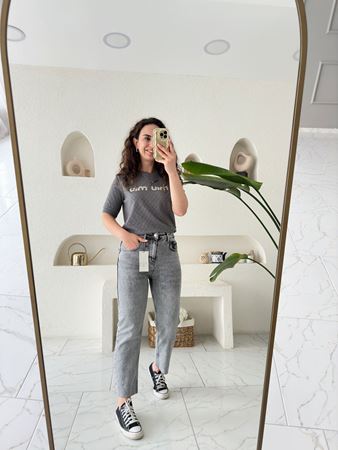 ZR Gri Kesik Paça Boyfit Jean