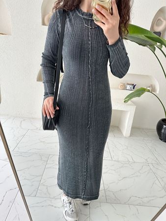 Antrasit Asit Yıkama Triko Elbise