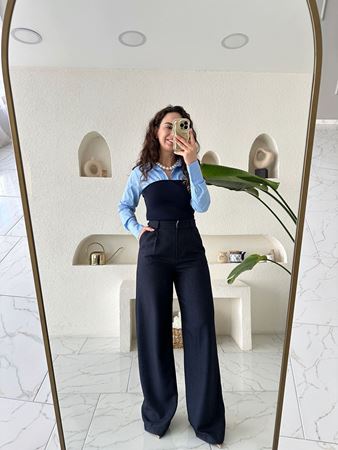 Mavi Lacivert Triko Detaylı Gömlek