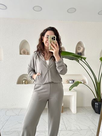 Haki Osyho Model Modal Kumaş Fermuarlı Kapüşonlu Takım