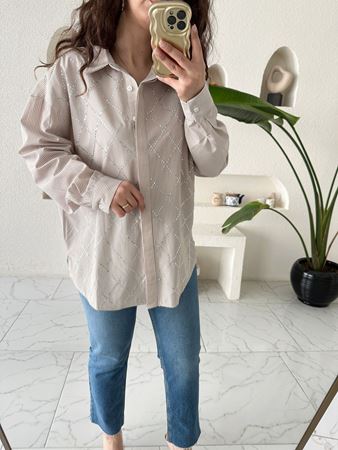 Marka Model Taşlı Çizgili Gömlek