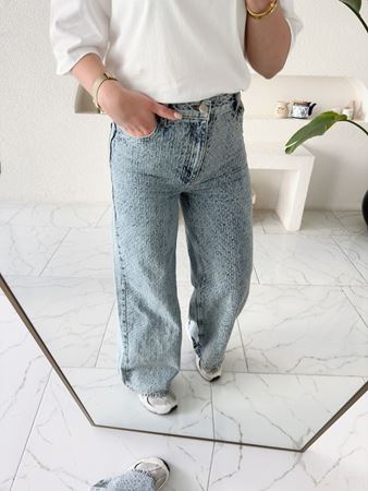Zr Açık Yıkamalı Kendinden Desenli Bol Paça Jean