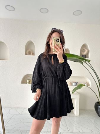 ZR Siyah İpli Choker Yaka Elbise