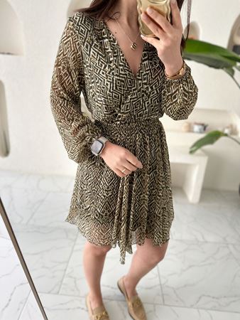 ZR Yeşil Desenli V Yaka Elbise