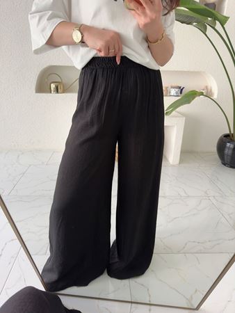 Siyah Beli Lastikli Bol Paça Pantolon