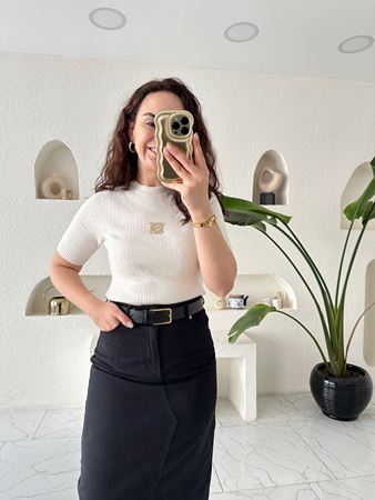 Ekru Loewe Broşlu Triko Bluz