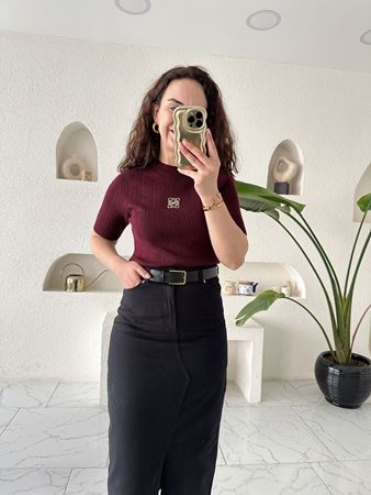 Bordo Loewe Broşlu Triko Bluz