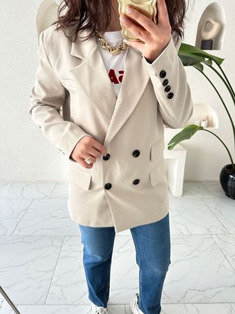 Bej Kapak Cep Detaylı Düğmeli Maskülen Blazer Ceket